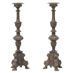 Set of two large antique brass candlesticks