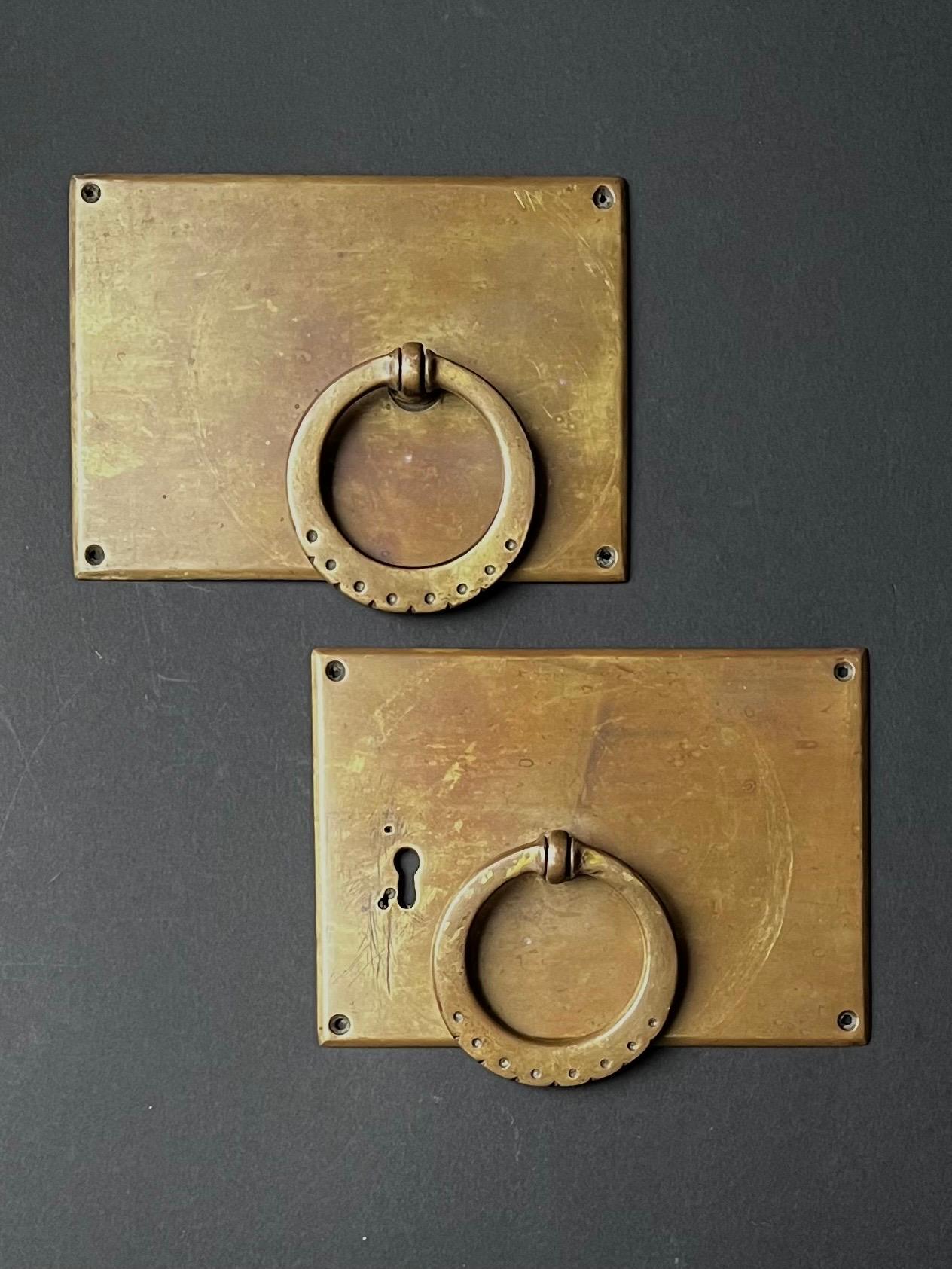 English Set of Two Large Bronze Arts and Crafts Door Handles