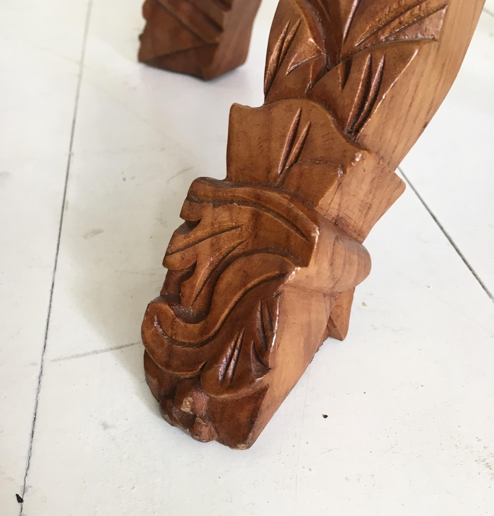 Set of Two Large Brown Hand Carved Plant Standards, Pedestals For Sale 2