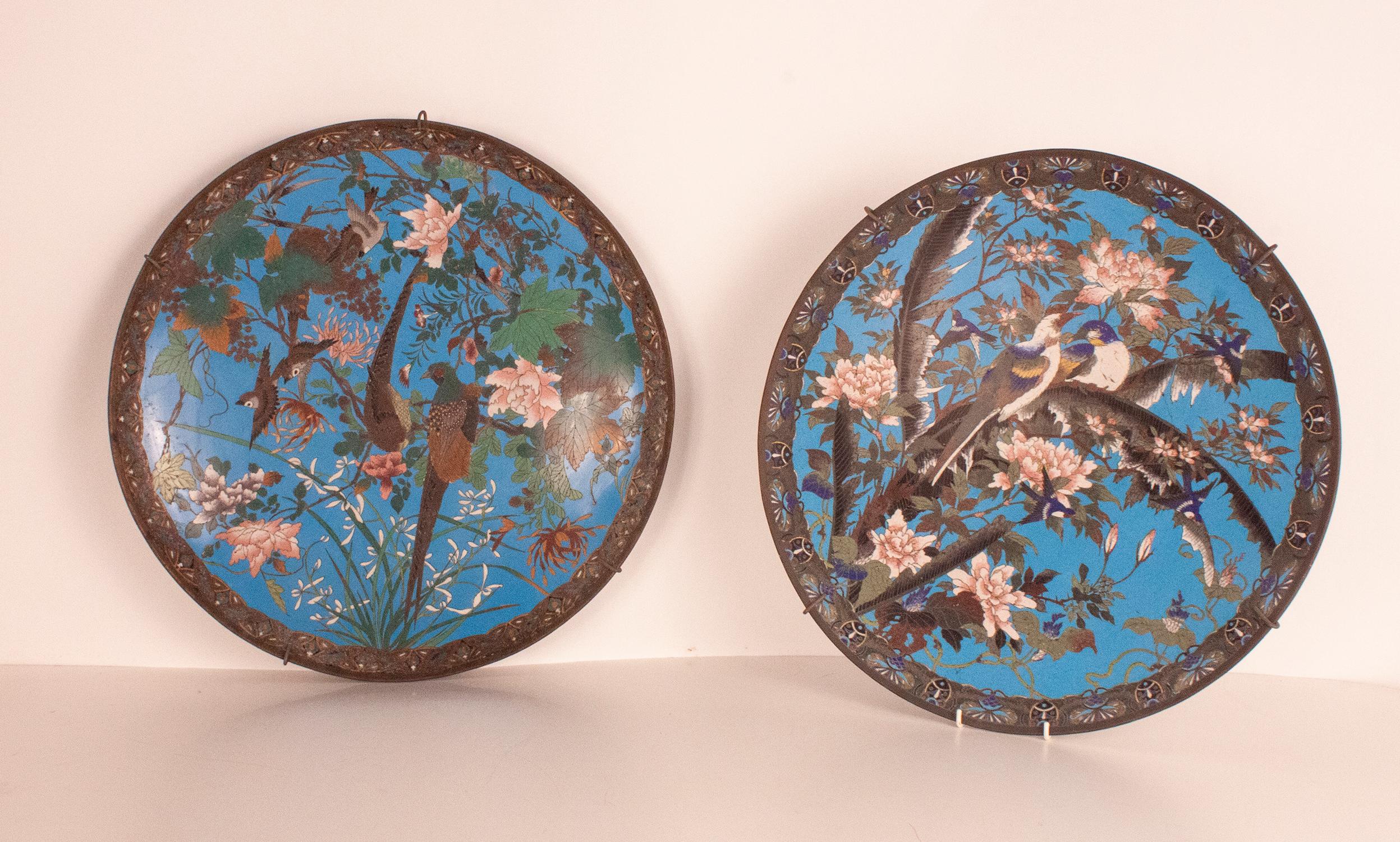 Japanese Set of Two Large Cloisonné Dishes, Japan 19th Century
