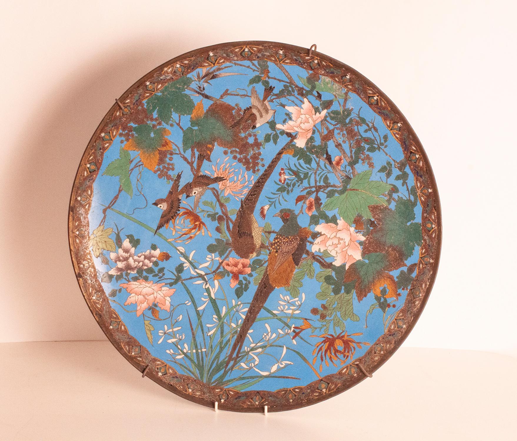 Bronze Set of Two Large Cloisonné Dishes, Japan 19th Century