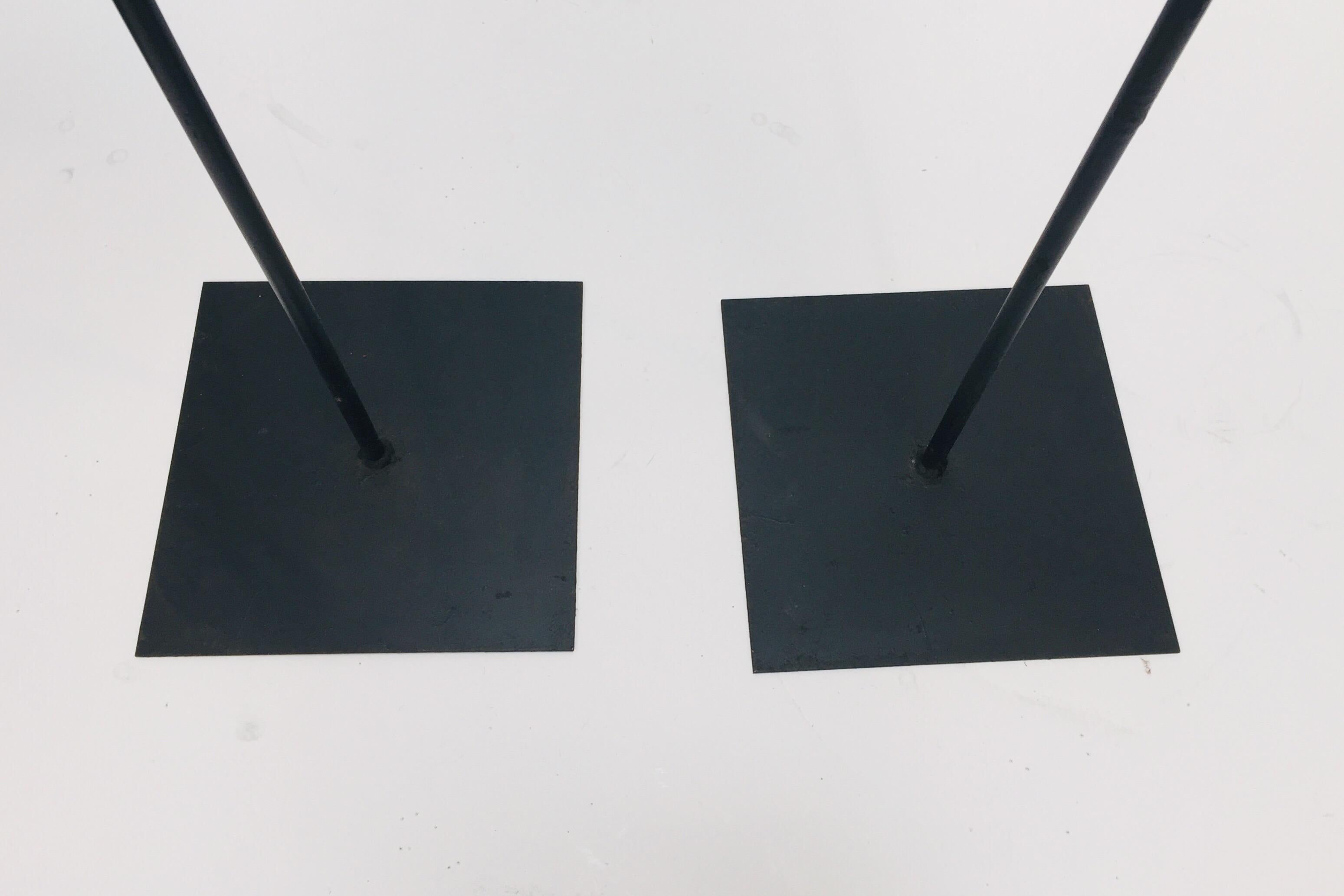 Set of Two Large Contemporary Minimalist Black Metal Floor Candleholders In Good Condition In North Hollywood, CA