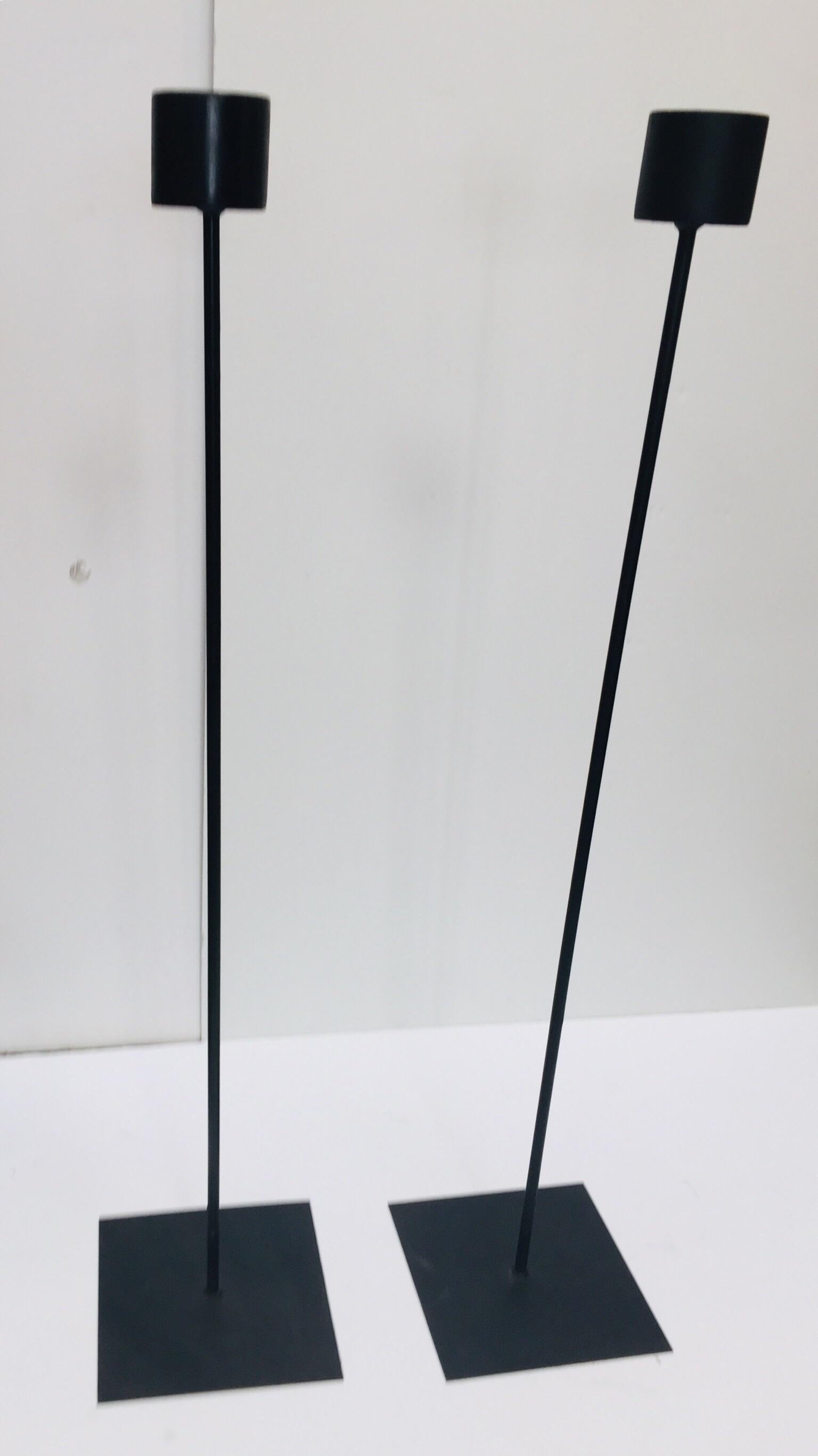 20th Century Set of Two Large Contemporary Minimalist Black Metal Floor Candleholders