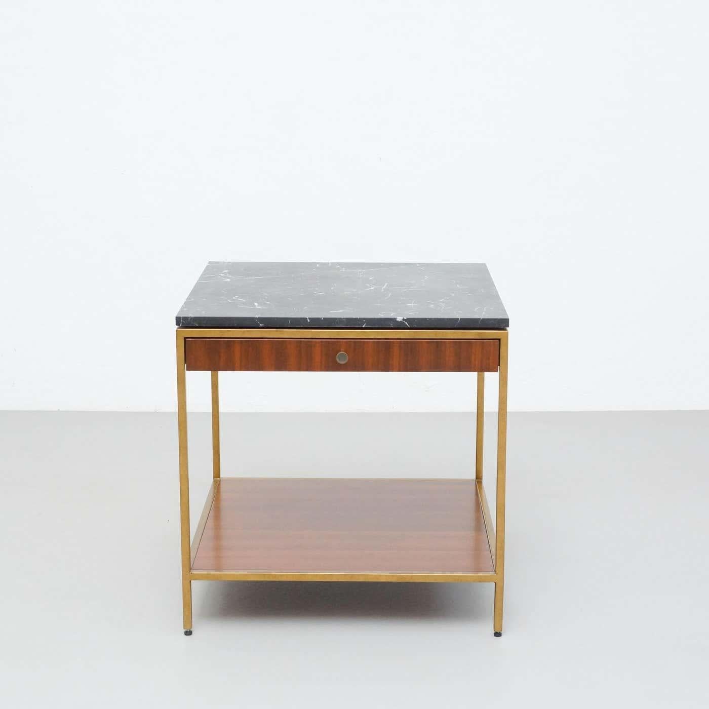 Set of Two Large Contemporary Side Tables in Wood and Marble For Sale 1