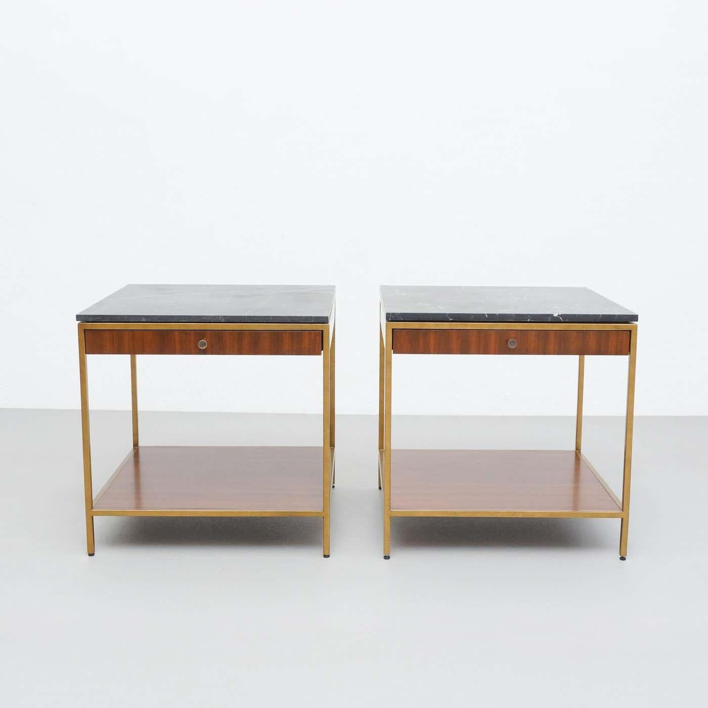 Set of Two Large Contemporary Side Tables in Wood and Marble For Sale 2