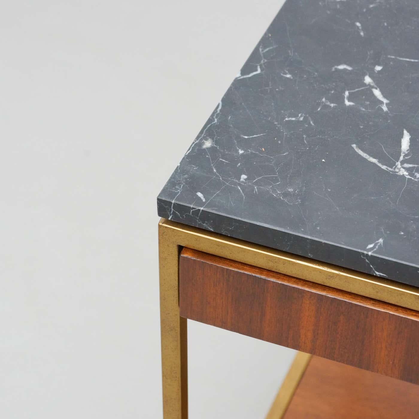 Set of Two Large Contemporary Side Tables in Wood and Marble For Sale 3