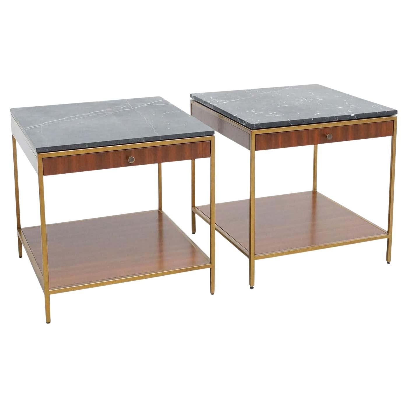 Set of Two Large Contemporary Side Tables in Wood and Marble