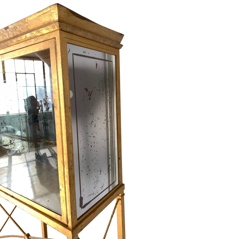 Set Of Two Large Custom Made Gilted Metal And Mirror Glass Display