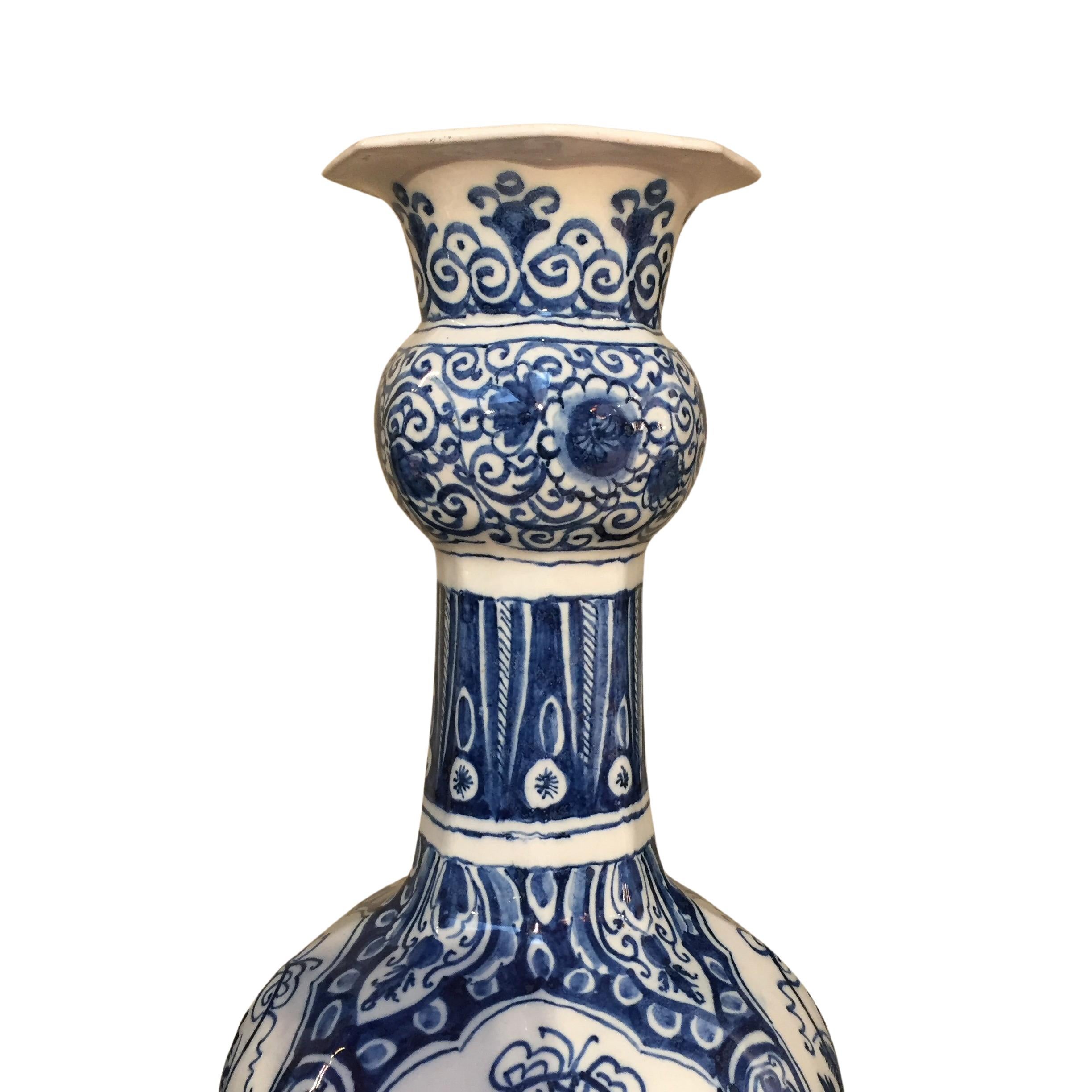 Ceramic Set of Two Large Early 18th Century Dutch Delft Vases
