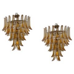 Set of two Large Eclectic Amber Colored Murano Chandeliers in Flamingo style