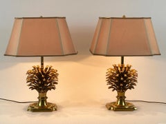 Set of Two Large Exceptional Brass Pine Cone Table Lamps by Feese Germany 1980s