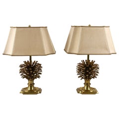 Set of Two Large Exceptional Brass Pine Cone Table Lamps by Feese Germany 1980s