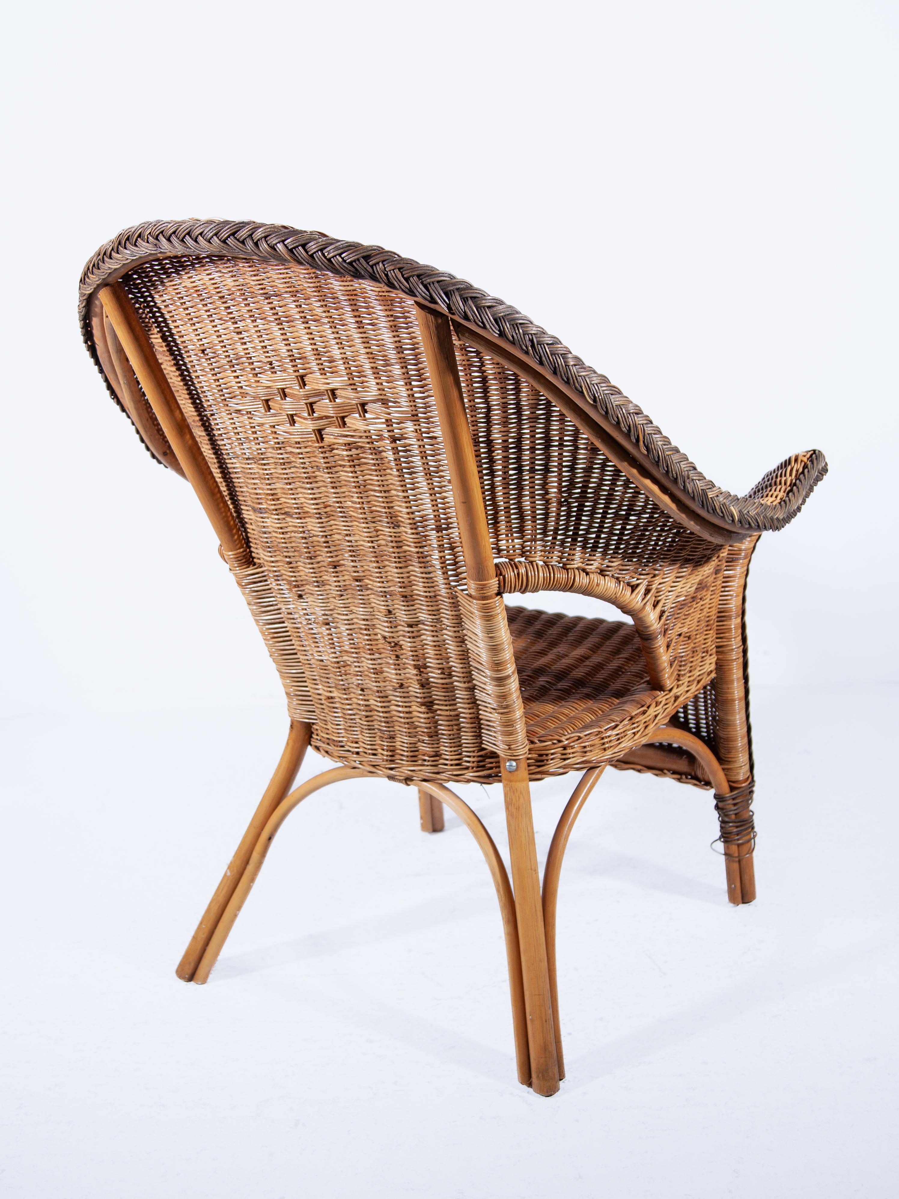 Hand-Crafted Set of Two Large High Back Rattan Lounge Chairs For Sale