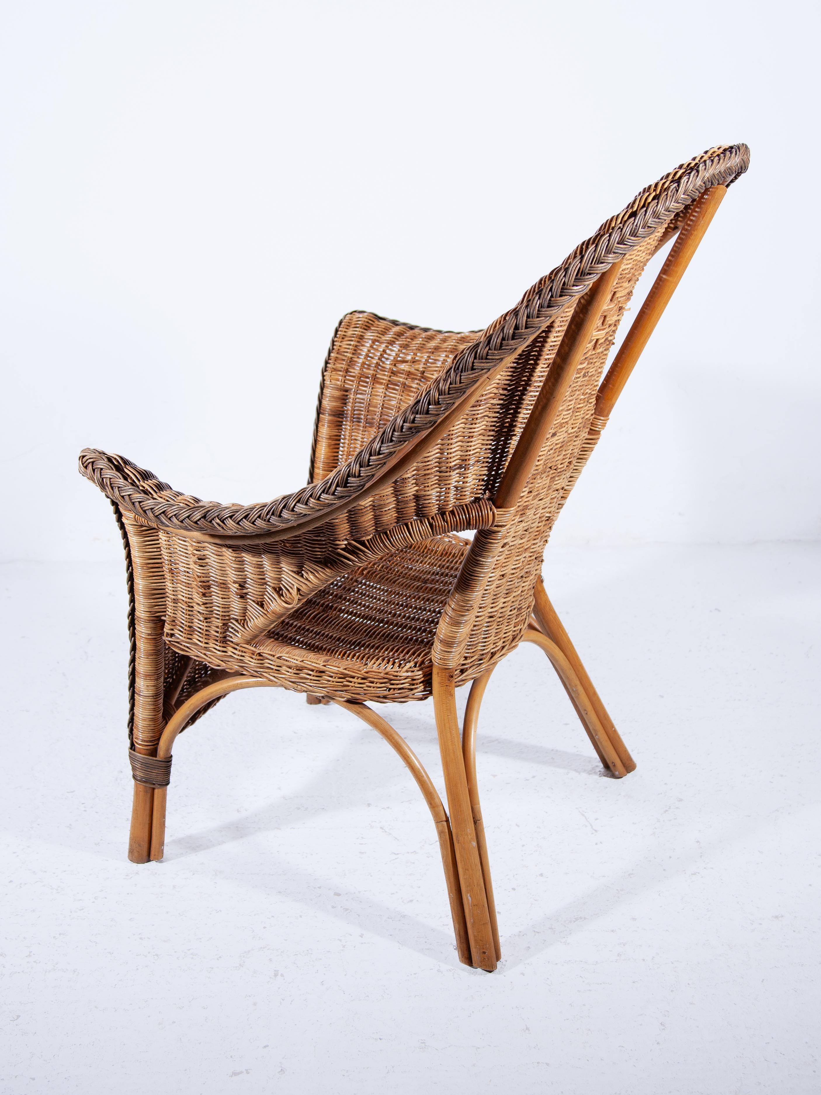 Mid-20th Century Set of Two Large High Back Rattan Lounge Chairs For Sale