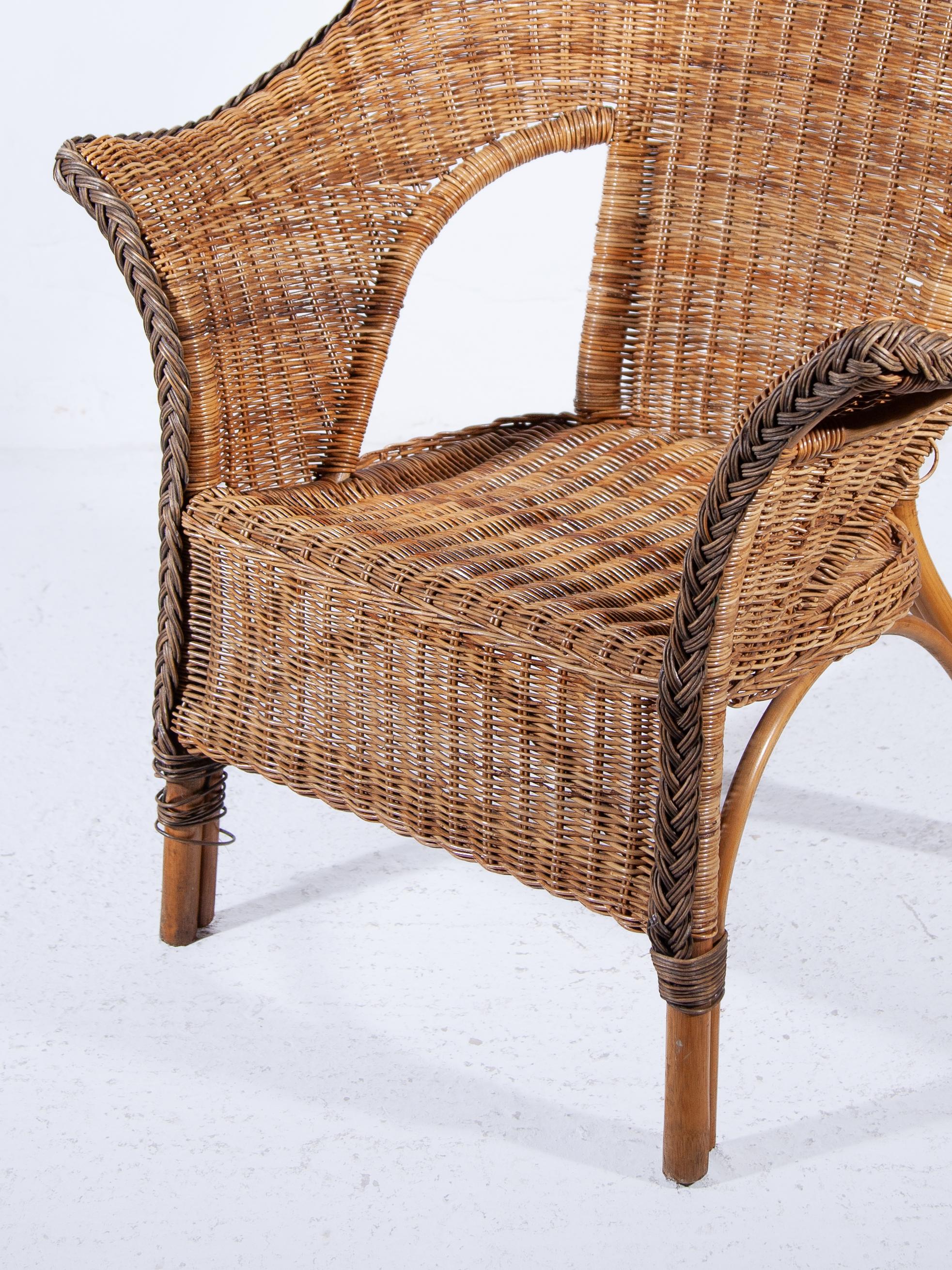 Set of Two Large High Back Rattan Lounge Chairs For Sale 1