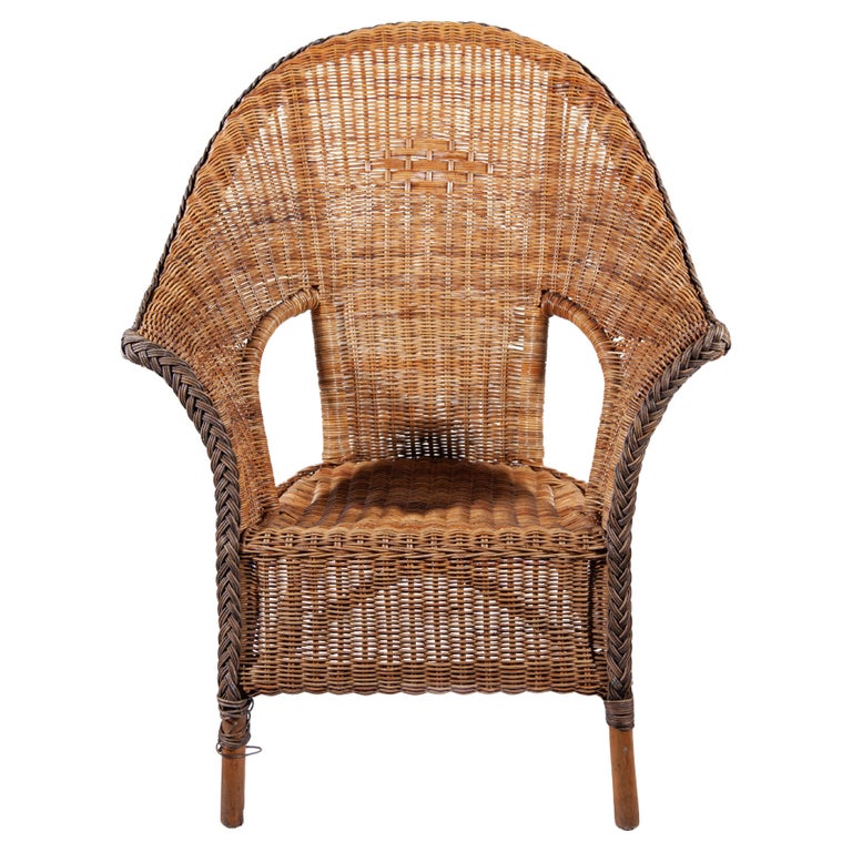 Set of Two Large High Back Rattan Lounge Chairs For Sale at 1stDibs