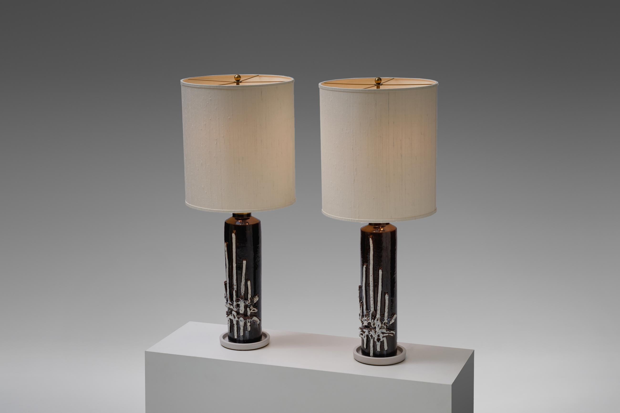 Mid-Century Modern Set of Two Large Italian Ceramic Table Lamps, 1960s