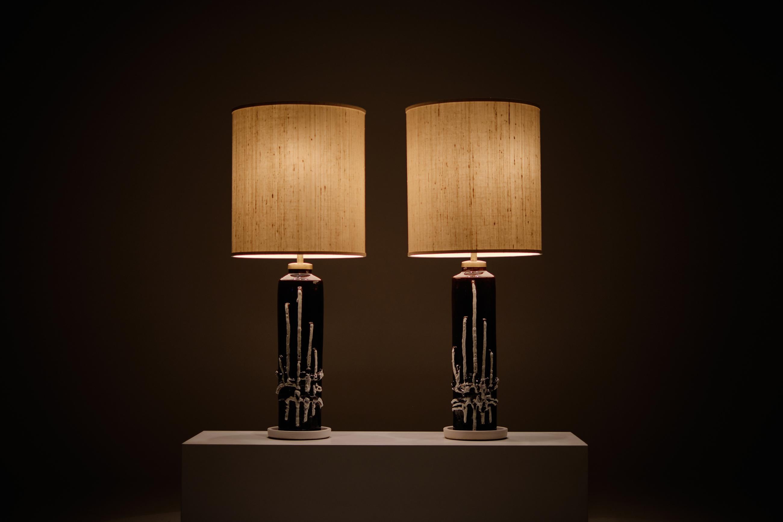 European Set of Two Large Italian Ceramic Table Lamps, 1960s