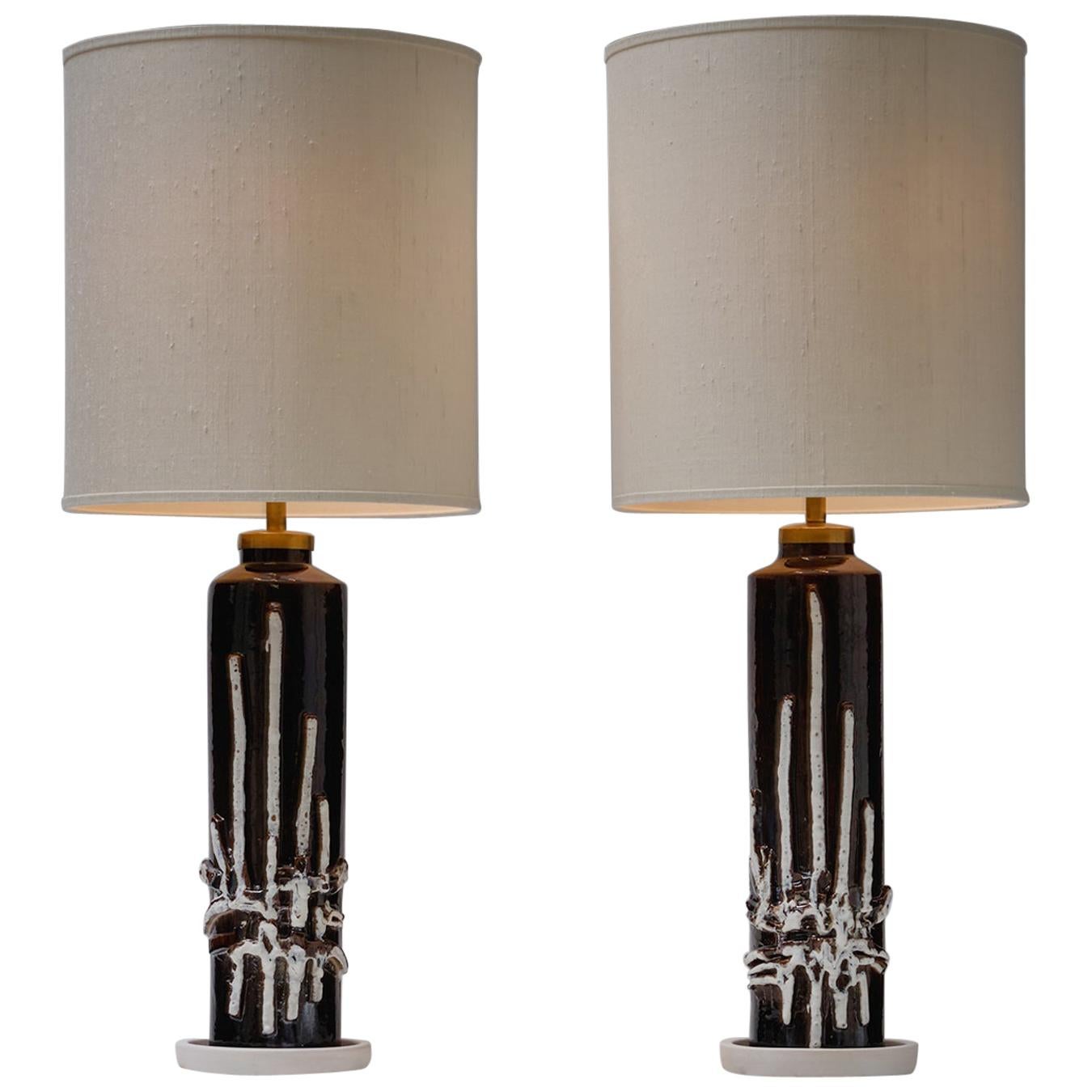 Set of Two Large Italian Ceramic Table Lamps, 1960s