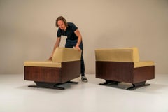 Set Of Two Large Lounge Chairs In Full Aniline Leather And Rosewood, Italy 1960s