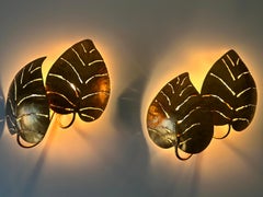 Set of Two Large Mid-Century Double Monstera Leaf Sconces by Hans Kögl 1970s