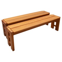 Set of Two Large Midcentury Modern French Benches, 1970s