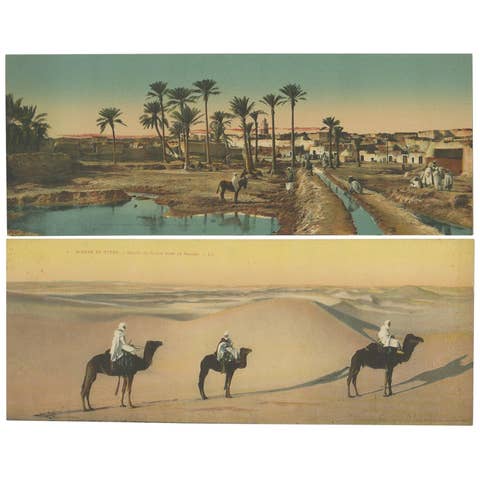 Set of Two Large Panoramic Vintage Postcards of the Sahara, 'circa 1920'