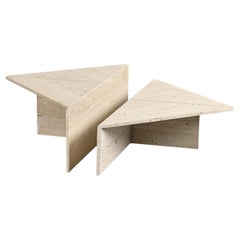 Set of two large travertine tables, Italie circa 1970