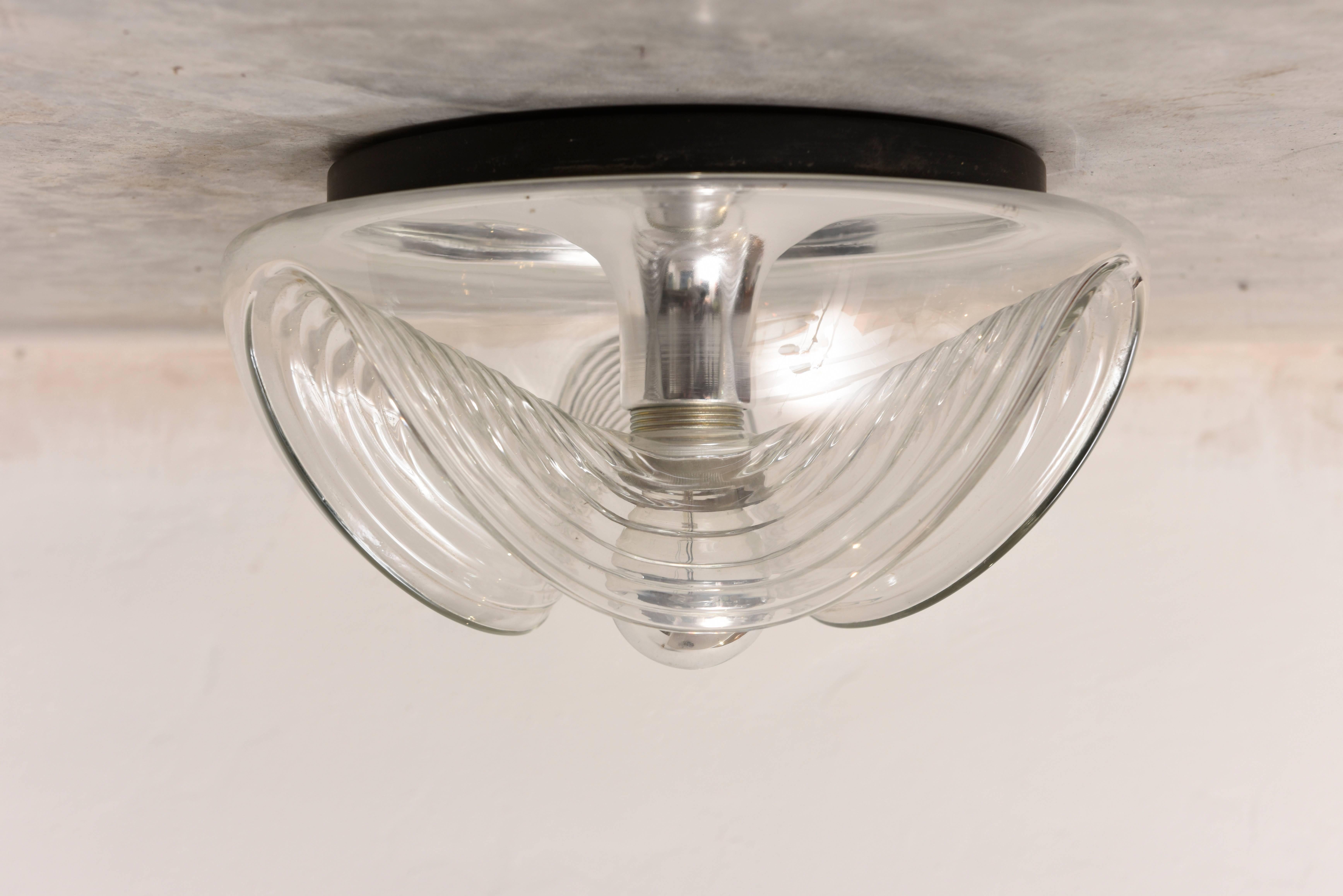 Blackened Set of Two Large Wave Clear Flush Mount or Wall lights by Peill & Putzler