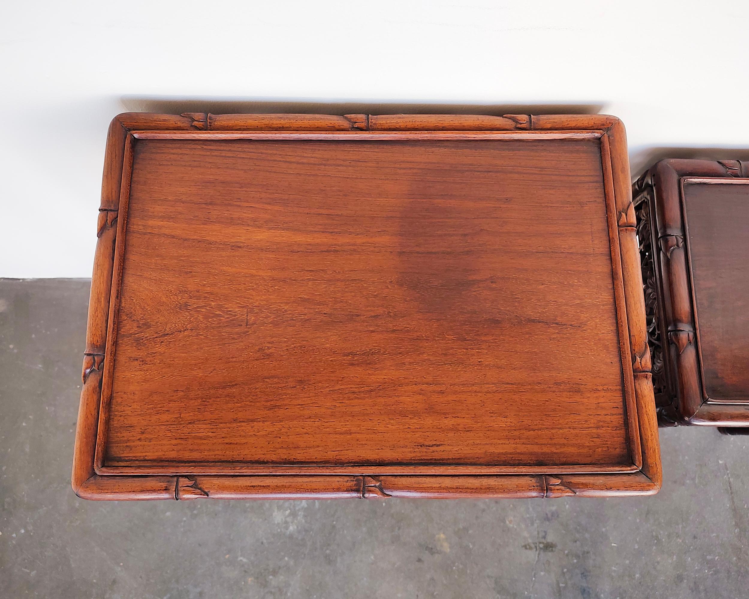 Set of Two Late 19th Century Chinese Rosewood Nesting Side Tables For Sale 6
