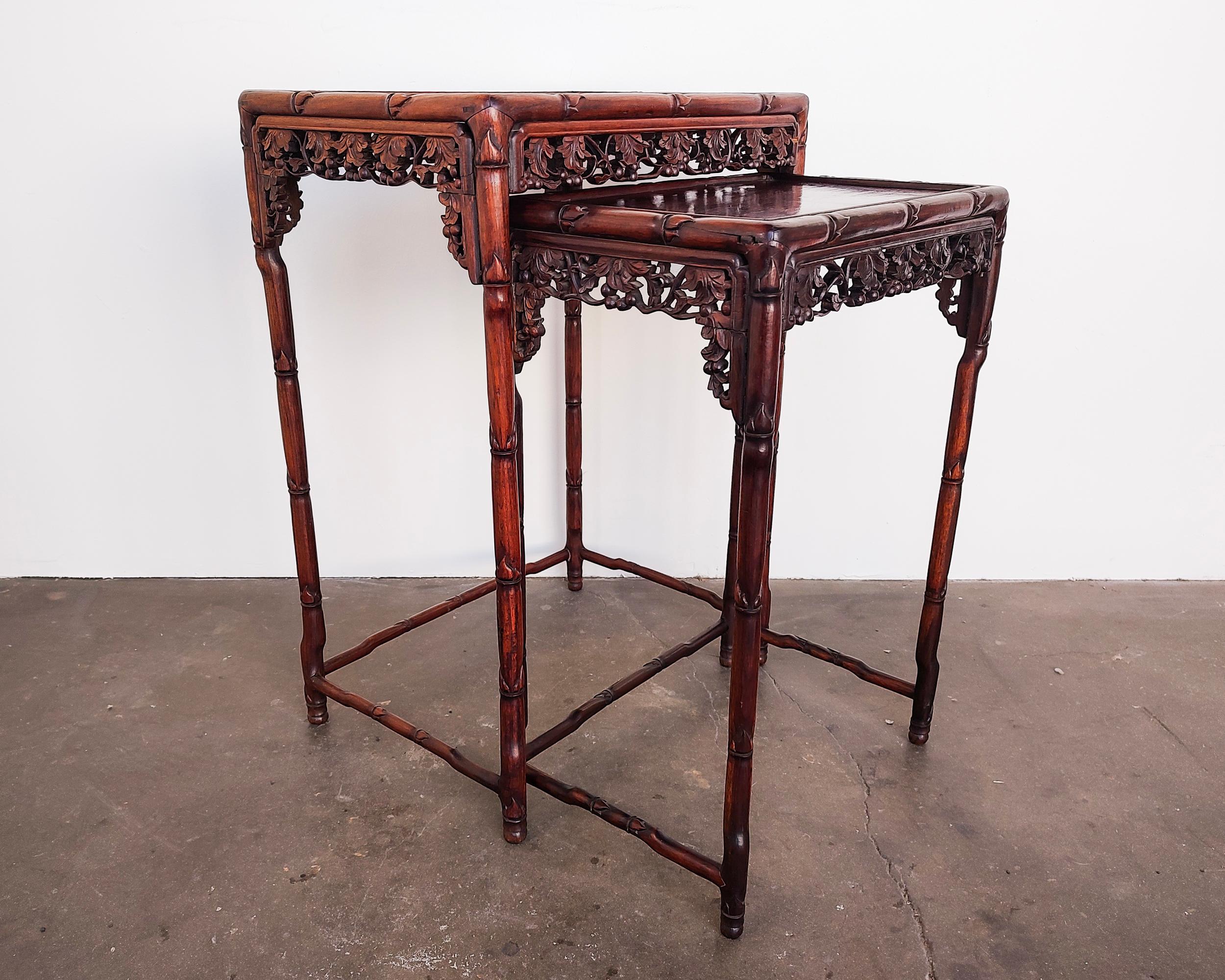 Set of Two Late 19th Century Chinese Rosewood Nesting Side Tables For Sale 8