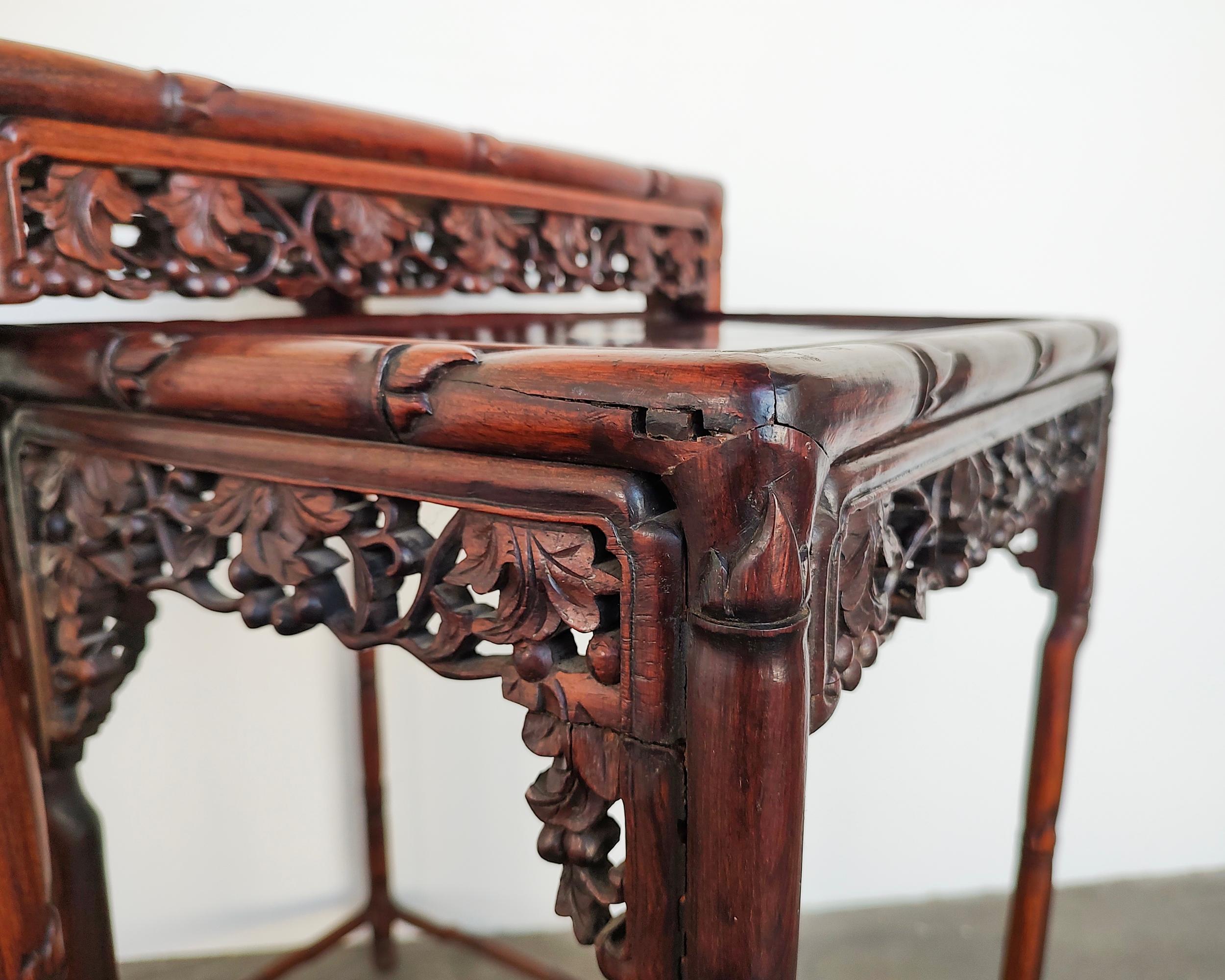 Set of Two Late 19th Century Chinese Rosewood Nesting Side Tables For Sale 10