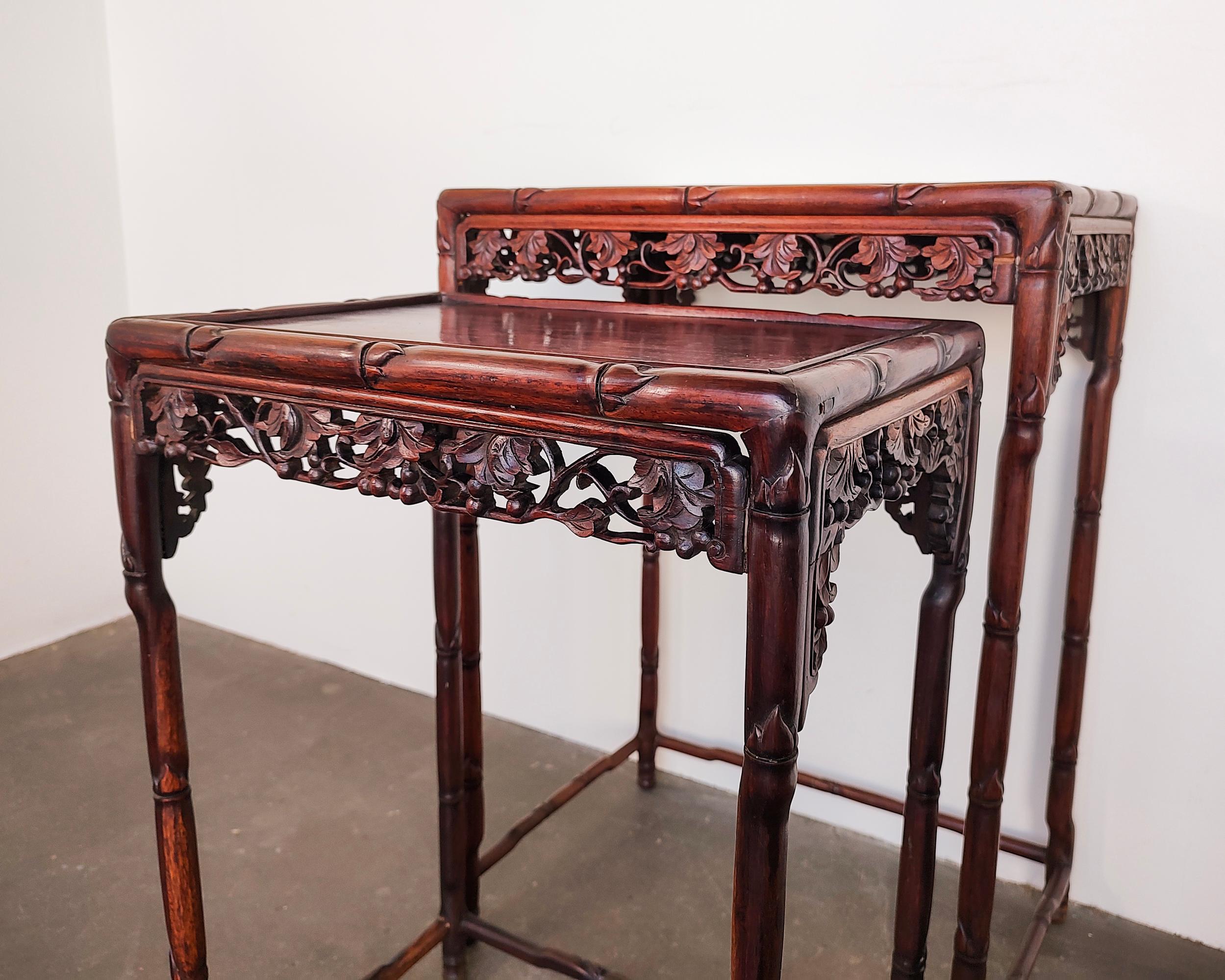 Chinese Export Set of Two Late 19th Century Chinese Rosewood Nesting Side Tables For Sale