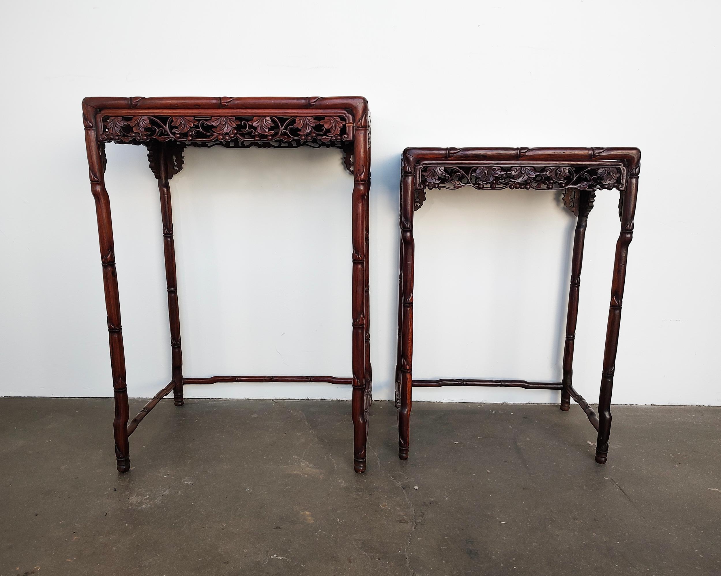 Set of Two Late 19th Century Chinese Rosewood Nesting Side Tables For Sale 2