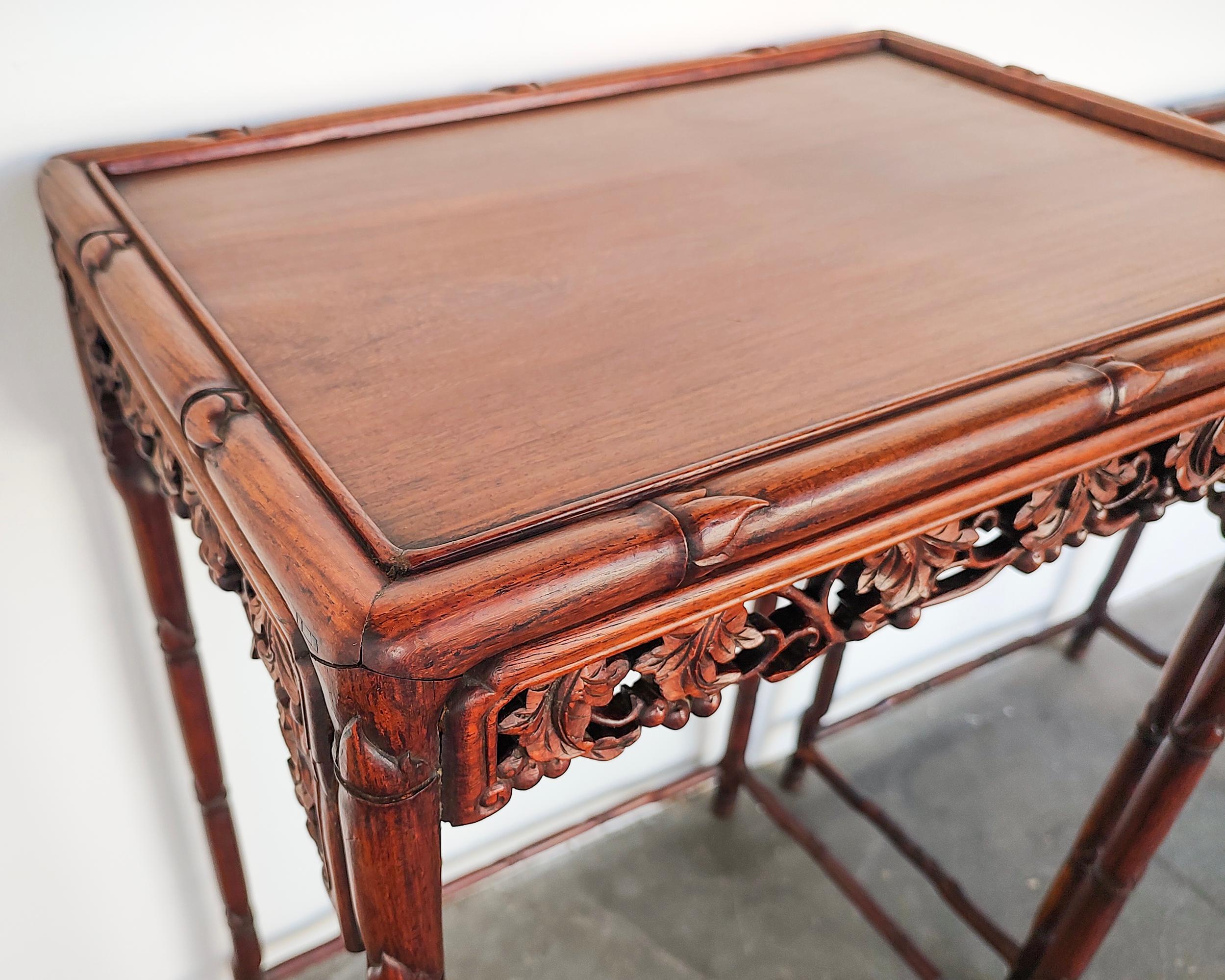 Set of Two Late 19th Century Chinese Rosewood Nesting Side Tables For Sale 4