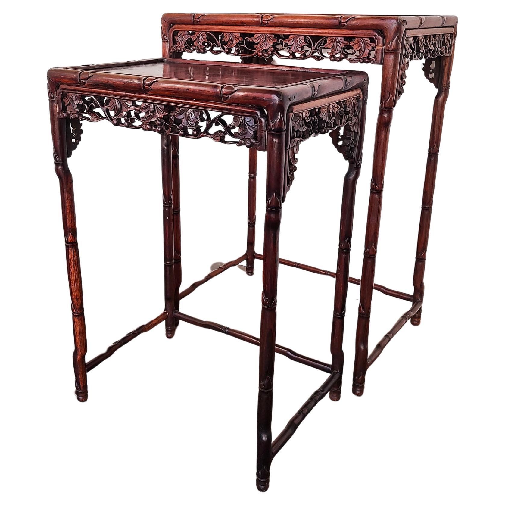 Set of Two Late 19th Century Chinese Rosewood Nesting Side Tables For Sale