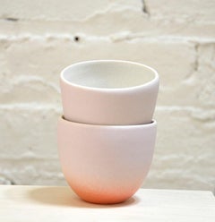 Set of Two Lavender and Orange Porcelain Tea Cups by Carol Joo Lee