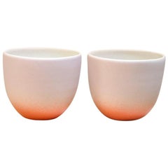 Set of Two Lavender and Orange Porcelain Tea Cups by Carol Joo Lee