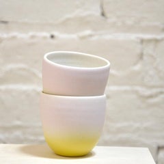 Set of Two Lavender and Yellow Porcelain Tea Cups by Carol Joo Lee