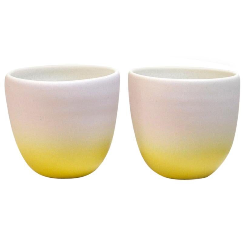 Set of Two Lavender and Yellow Porcelain Tea Cups by Carol Joo Lee