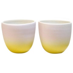 Set of Two Lavender and Yellow Porcelain Tea Cups by Carol Joo Lee