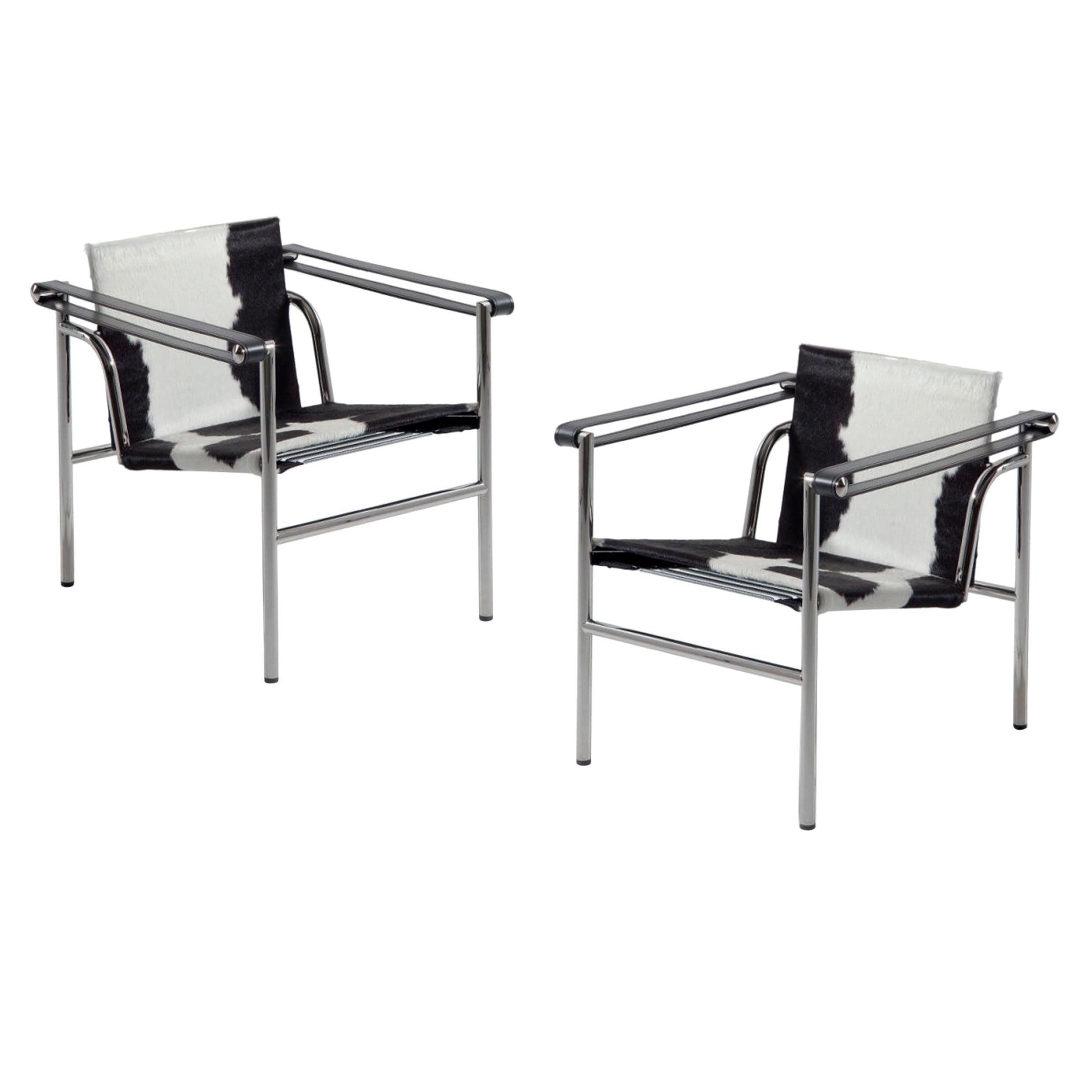 Set of Two Lc1 Chairs by Le Corbusier, Charlotte Perriand by Cassina For Sale