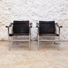 Set aus zwei Le Corbusier LC1 Sesseln aus Ponyhaut von Cassina, um 1970