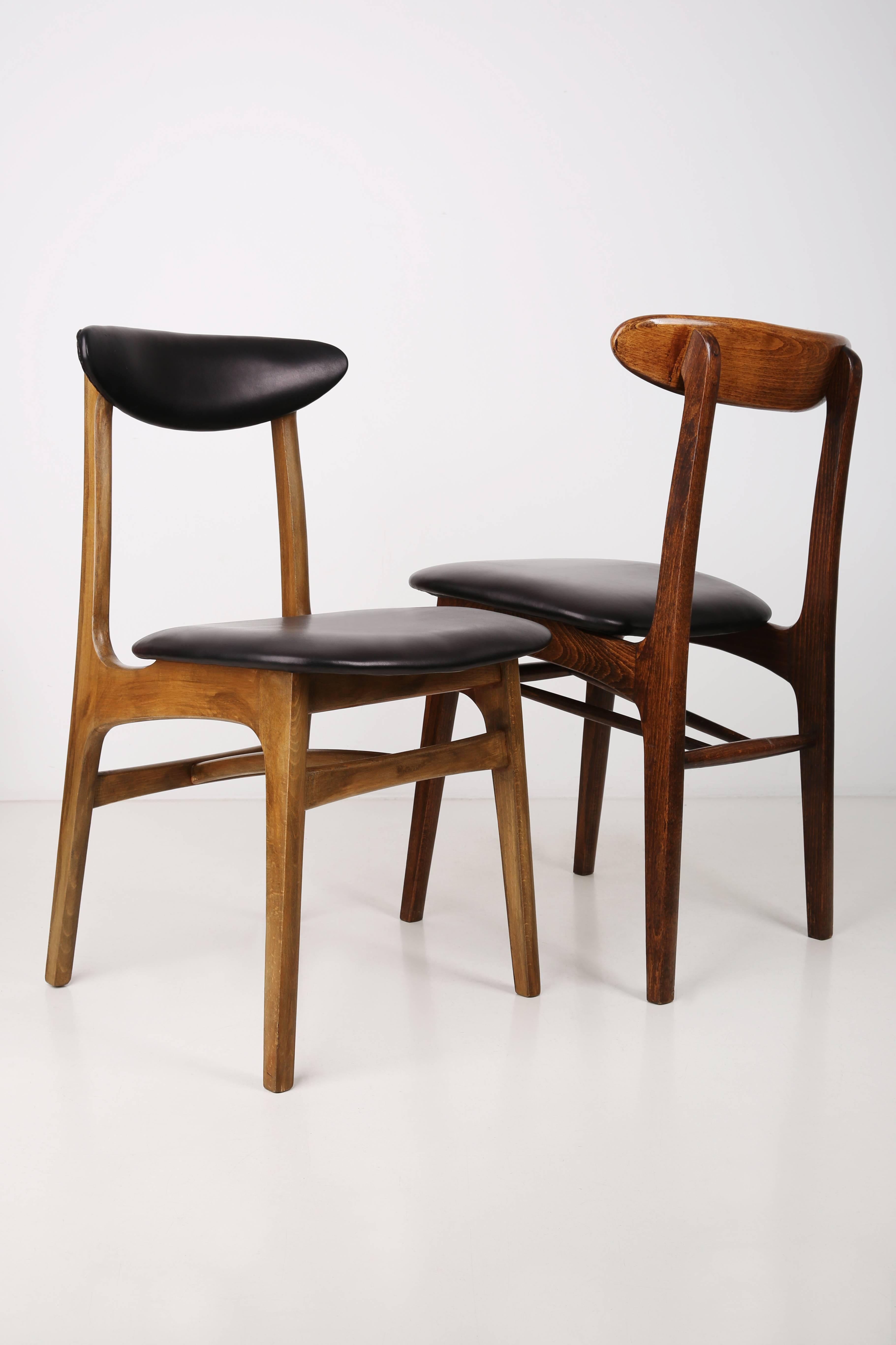 Hand-Crafted Set of Two Leather Mid Century Black Chairs, Europe, 1960s For Sale