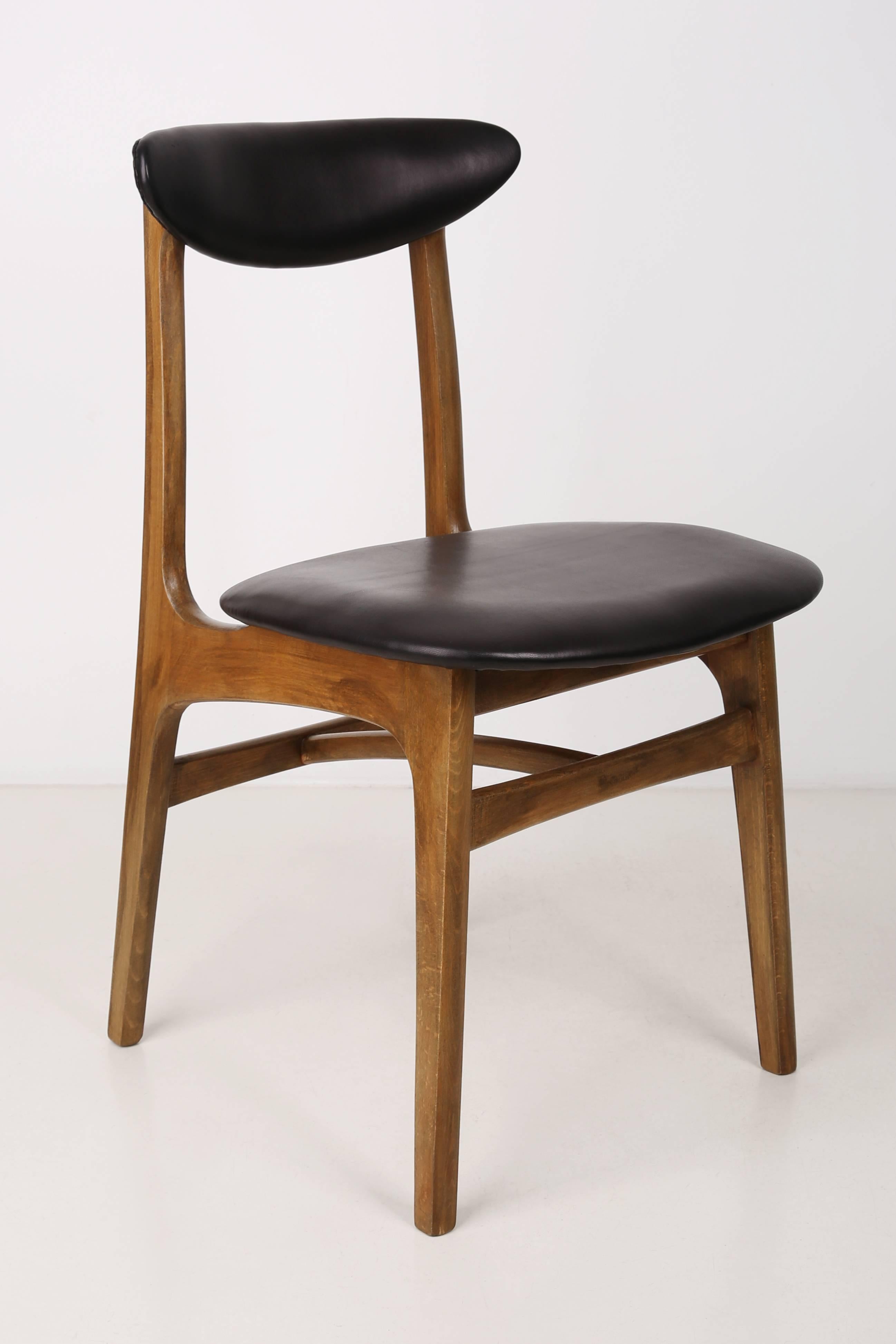 20th Century Set of Two Leather Mid Century Black Chairs, Europe, 1960s For Sale