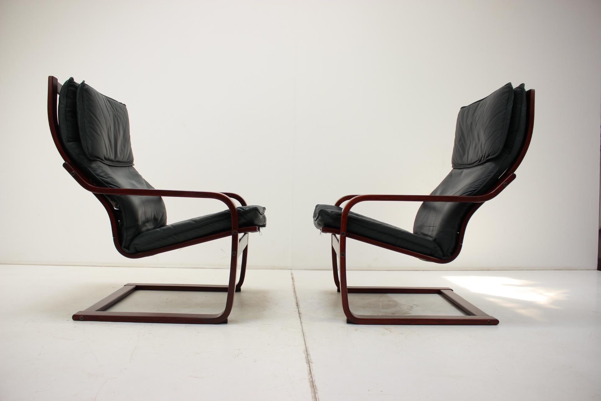 Swedish Set of Two Leather Armchairs by IKEA, Sweden, 1990's For Sale