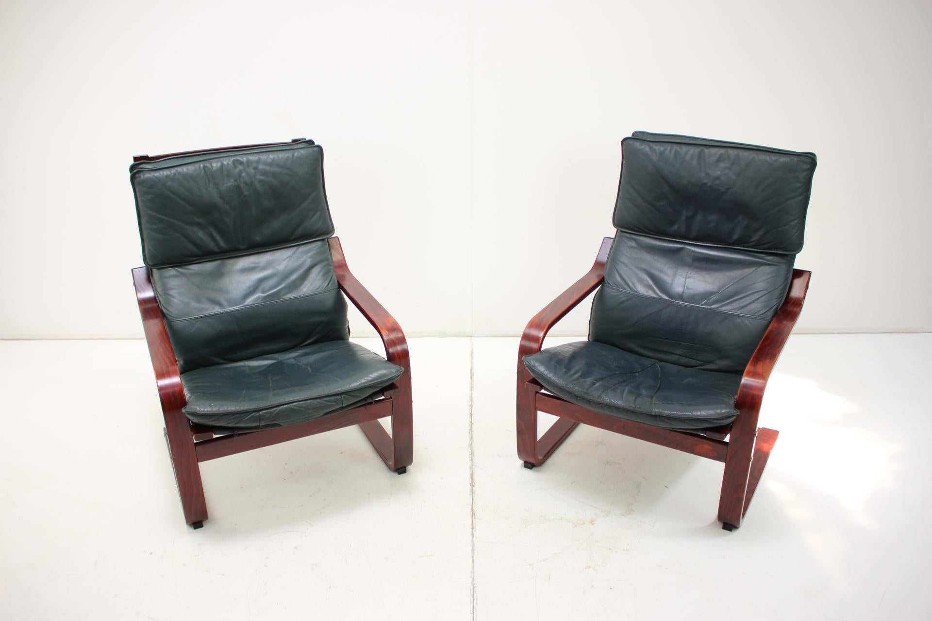 Late 20th Century Set of Two Leather Armchairs by IKEA, Sweden, 1990's For Sale