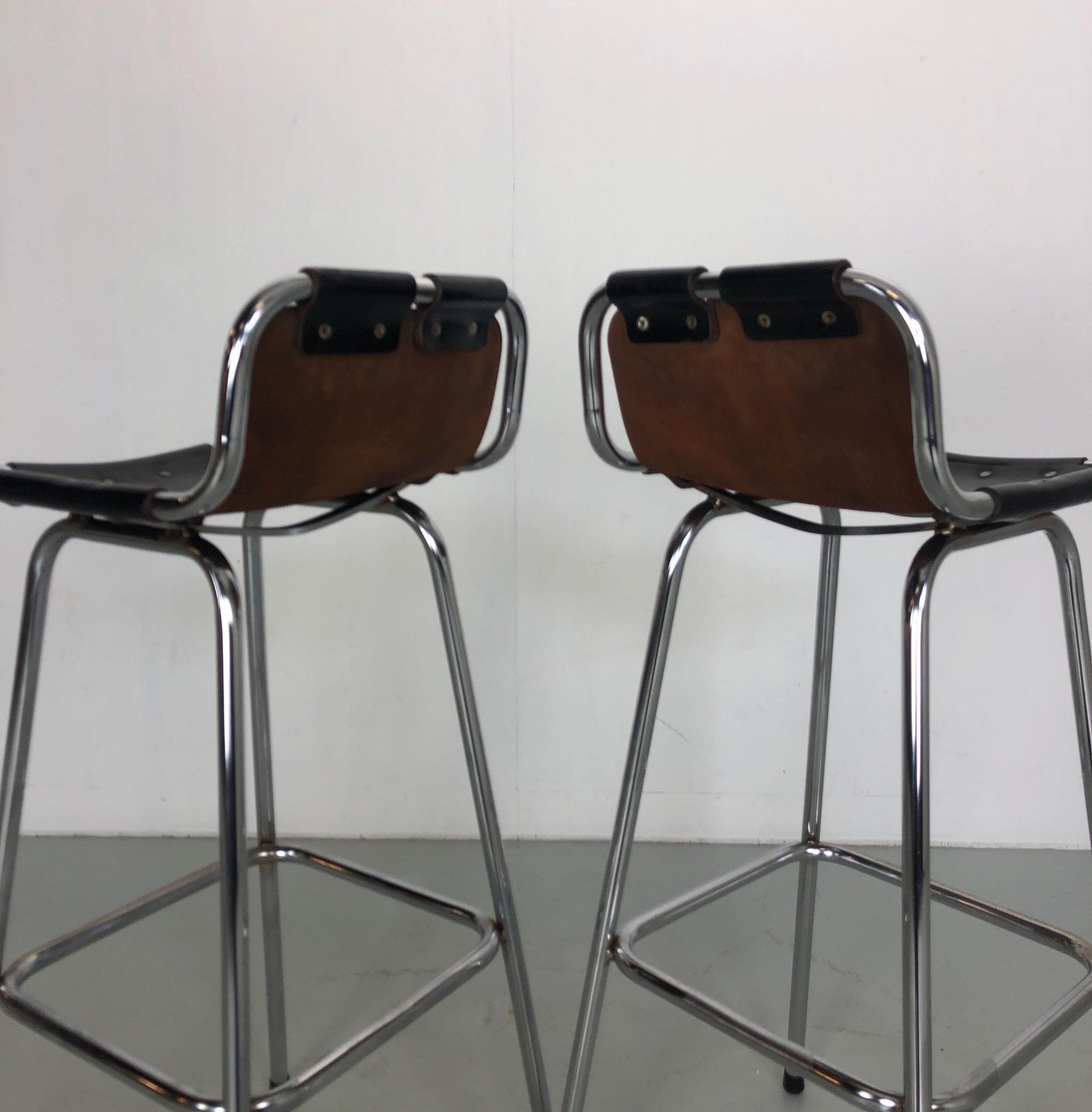 Set of Two Leather Barstools Selected by Charlotte Perriand for Les Arcs 6