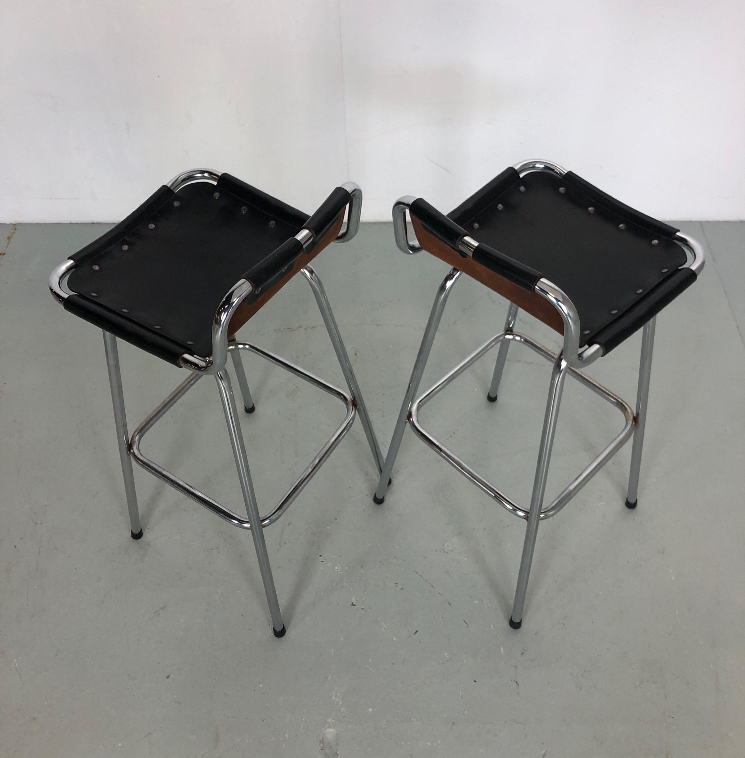 Set of Two Leather Barstools Selected by Charlotte Perriand for Les Arcs 7
