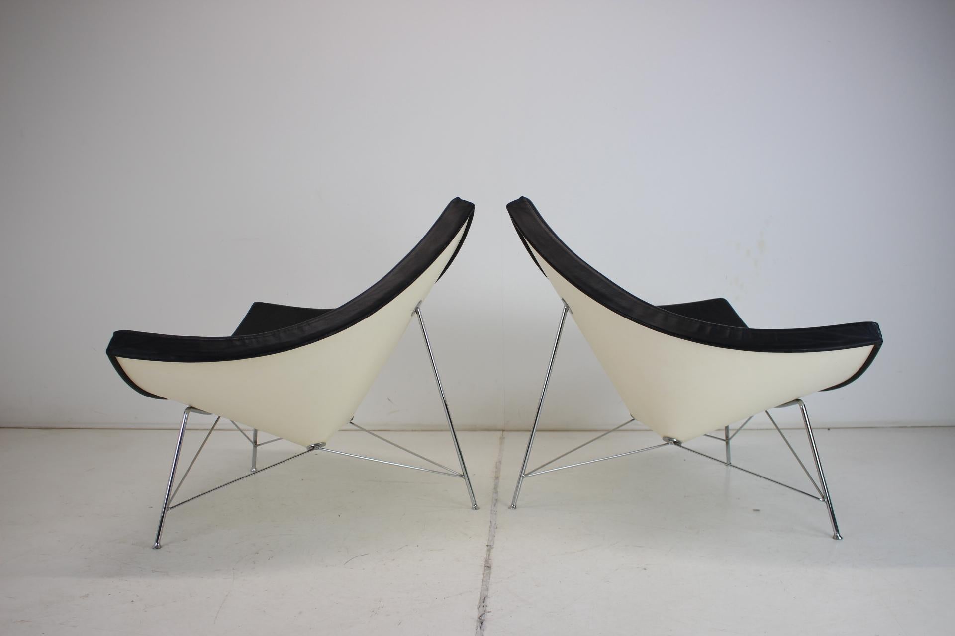 Chrome Set of Two Leather Original George Nelson Coconut Chairs, Vitra For Sale